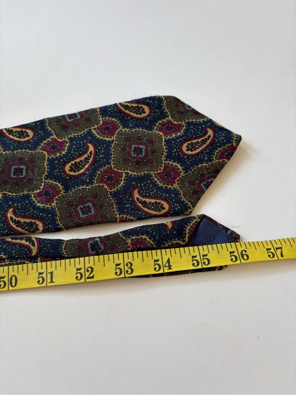 VNTG Liberty Of London Blue Green Tie 100% Silk USA Paisley Medallion Career - Picture 7 of 7